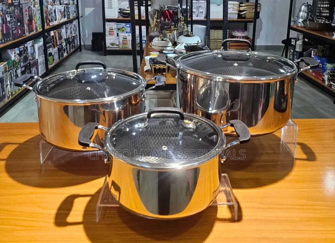 3pcs Tri-Ply 316 Titanium Stainless Steel Honeycomb Pot Set