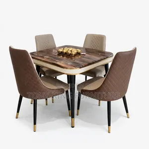 Modern 4-Seater Square Marble-Top Dining Set a High-Gloss Marble Top