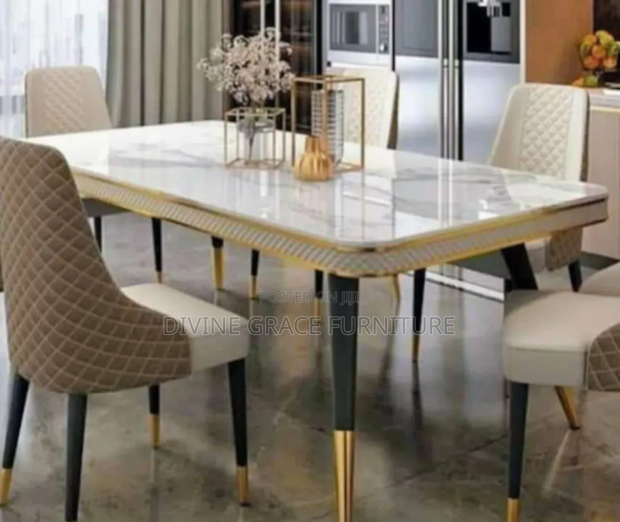 Premium Dining Table With Beautifully Upholstered Chairs