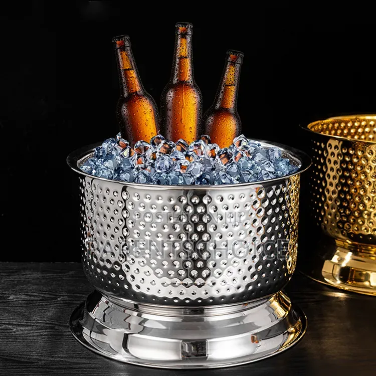 22L Hammered Design Luxury Gold Stainless Steel Tub Wine Bucket