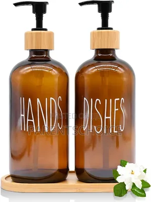 16 Oz Glass Liquid Soap Dispenser With Wooden Tray