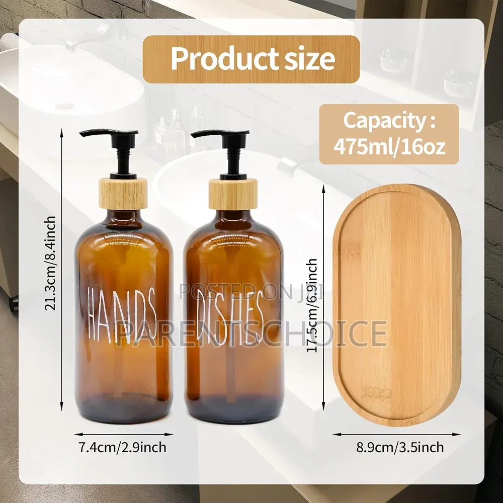 16 Oz Glass Liquid Soap Dispenser With Wooden Tray