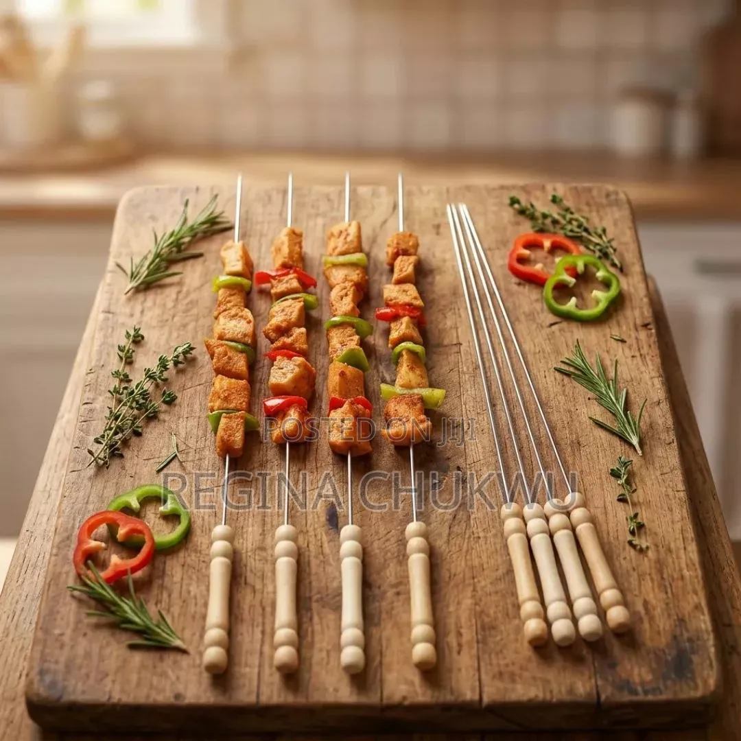 Wooden Head Stainless Steel BBQ Skewers