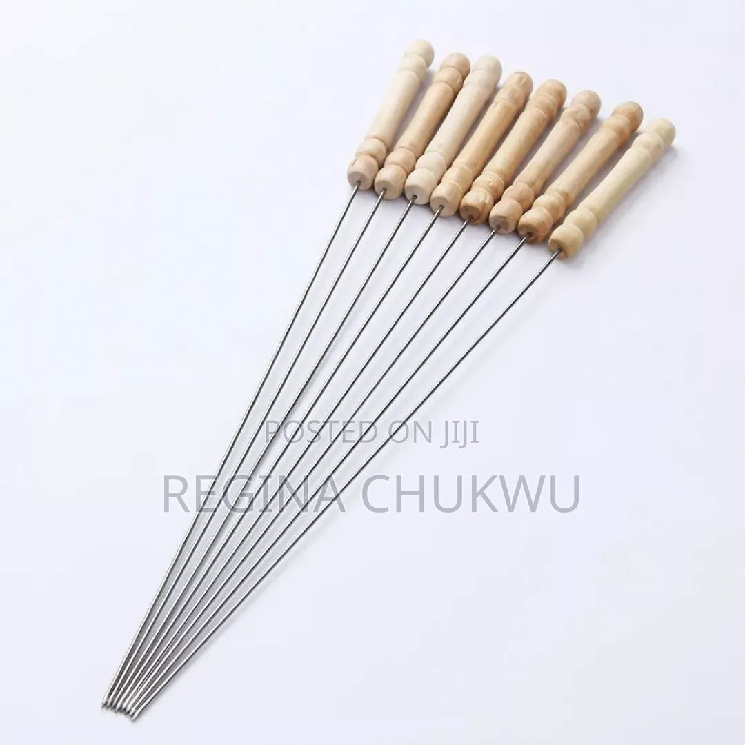 Wooden Head Stainless Steel BBQ Skewers