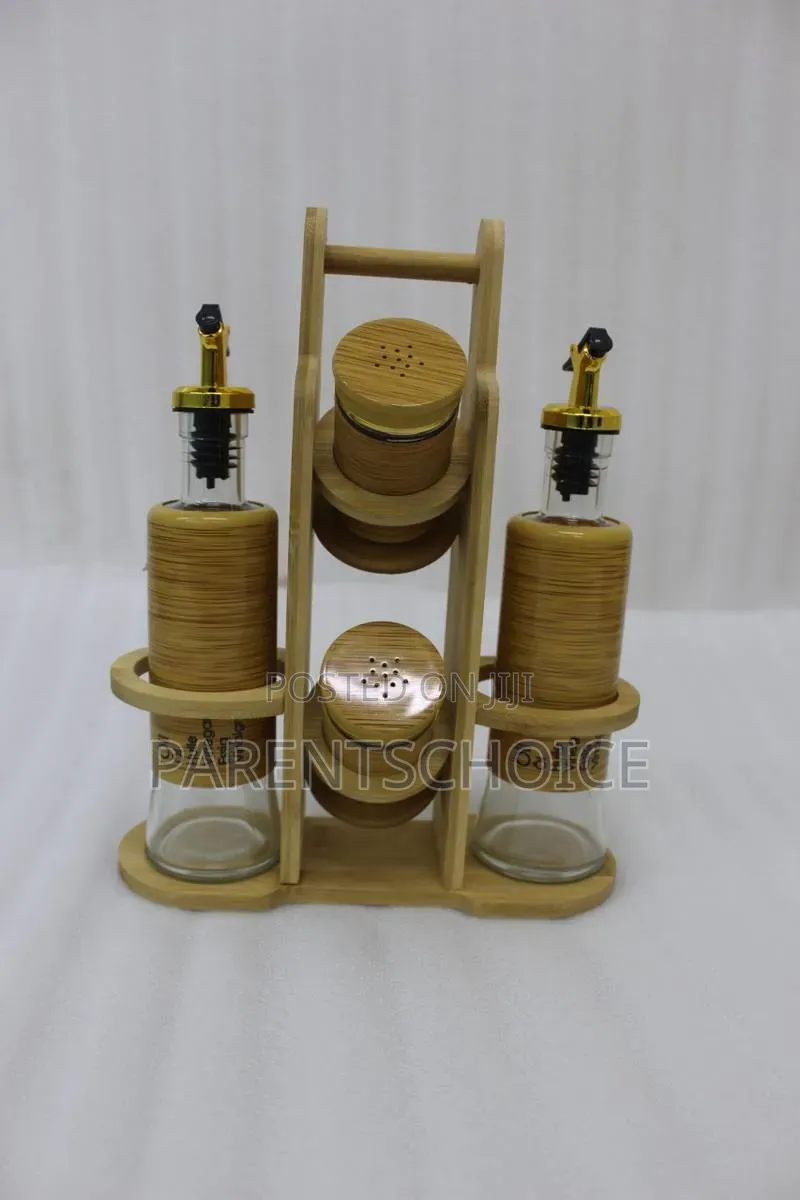 Oil and Salt Shaker Set With Wooden Stand