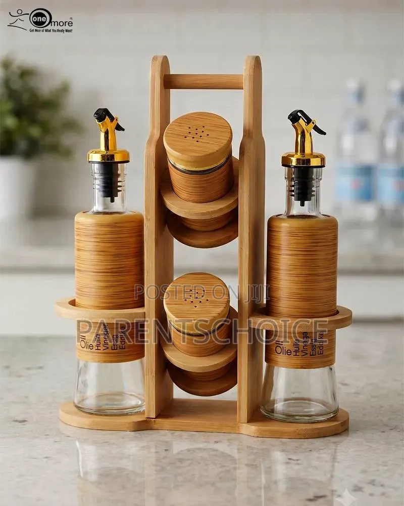 Oil and Salt Shaker Set With Wooden Stand