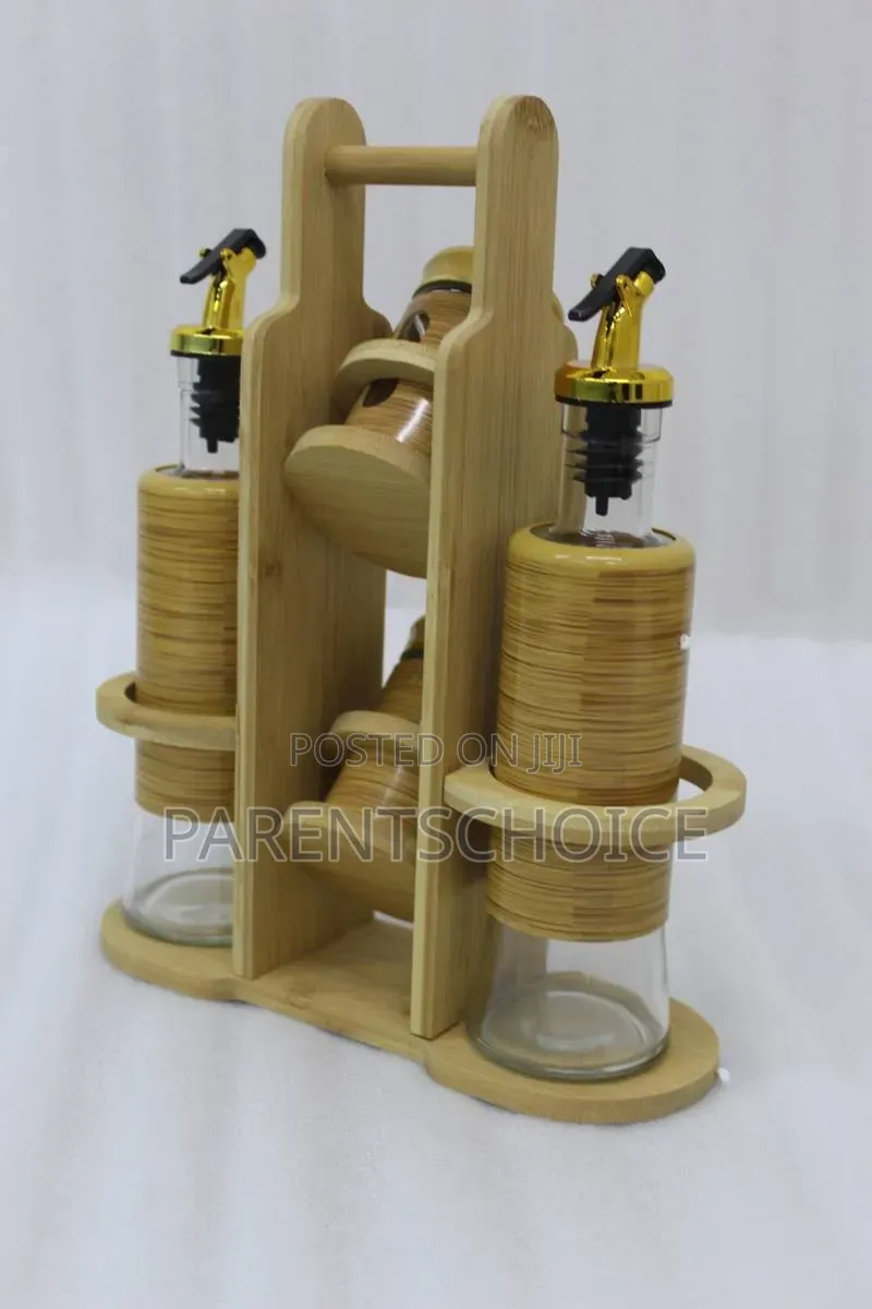 Oil and Salt Shaker Set With Wooden Stand