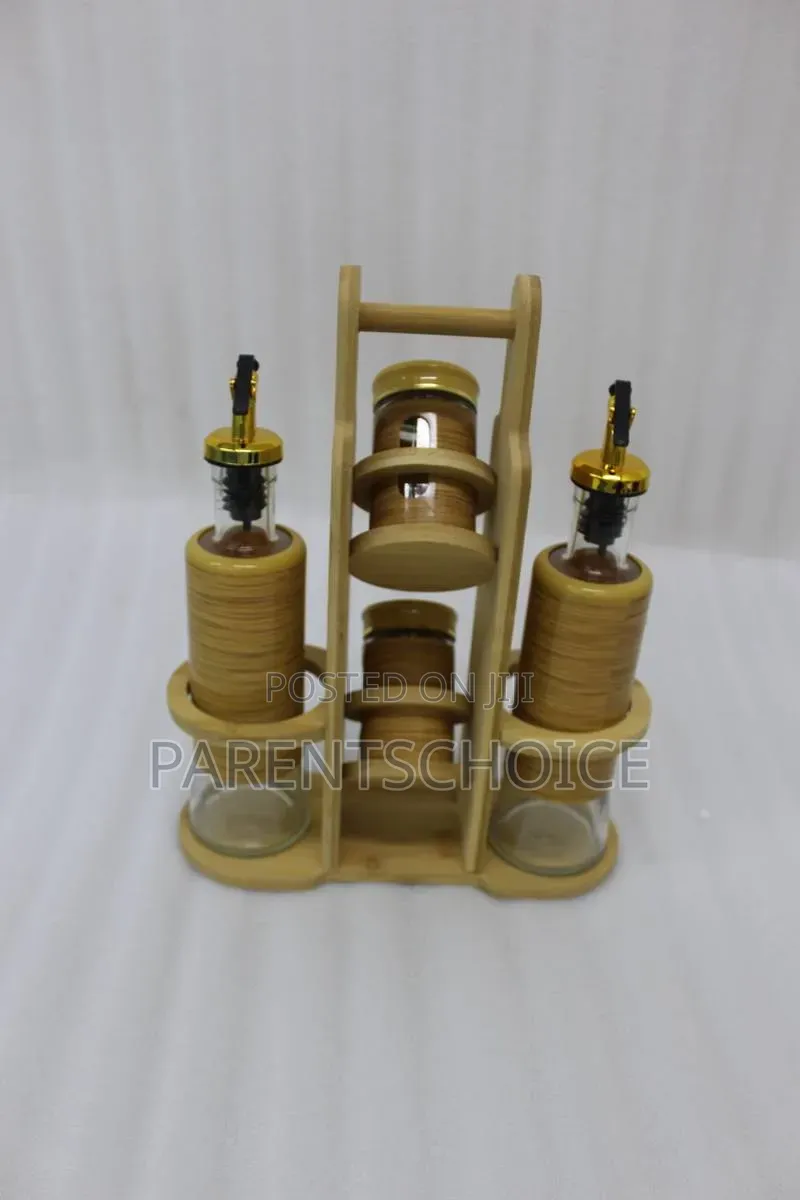Oil and Salt Shaker Set With Wooden Stand
