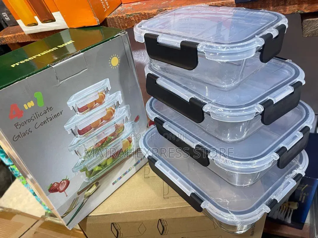 4in1 Borosilicate Glass Food Container Set With Airtight Locking Lids