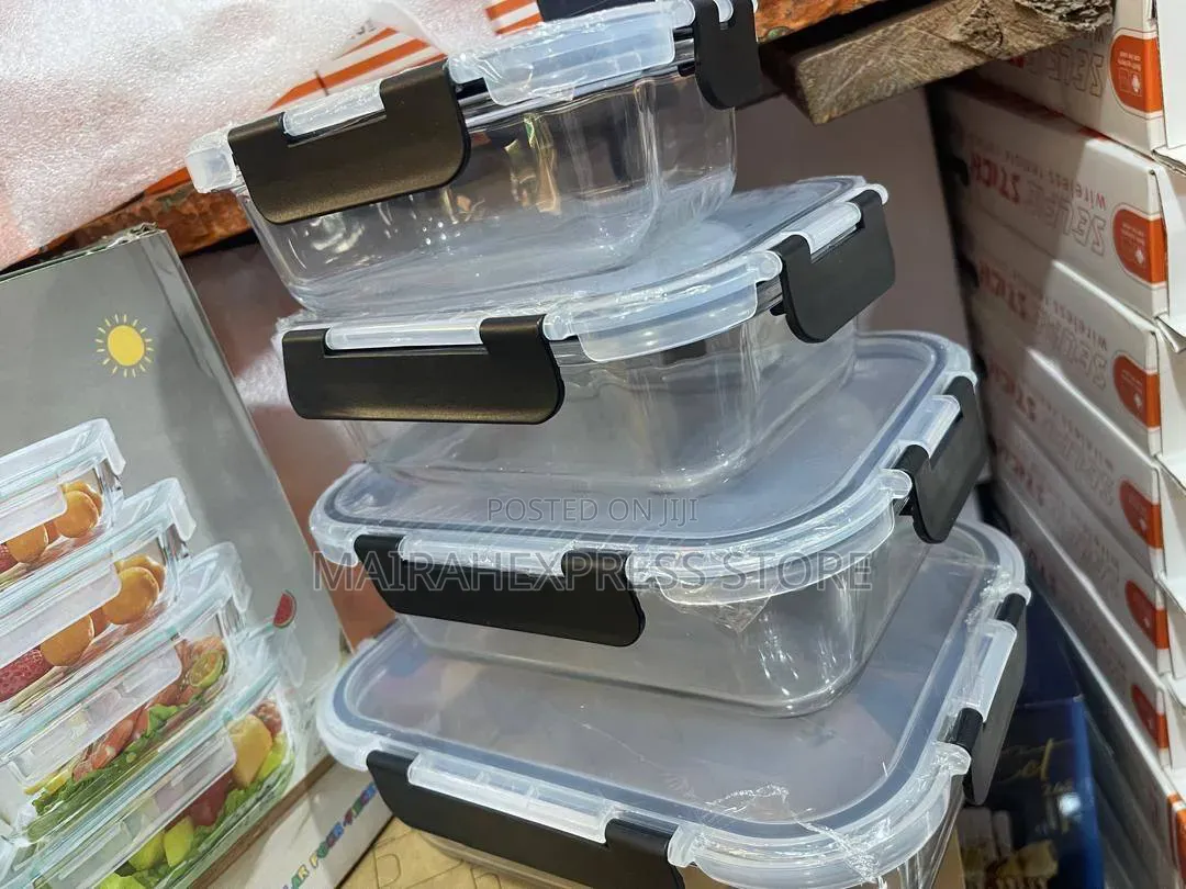 4in1 Borosilicate Glass Food Container Set With Airtight Locking Lids
