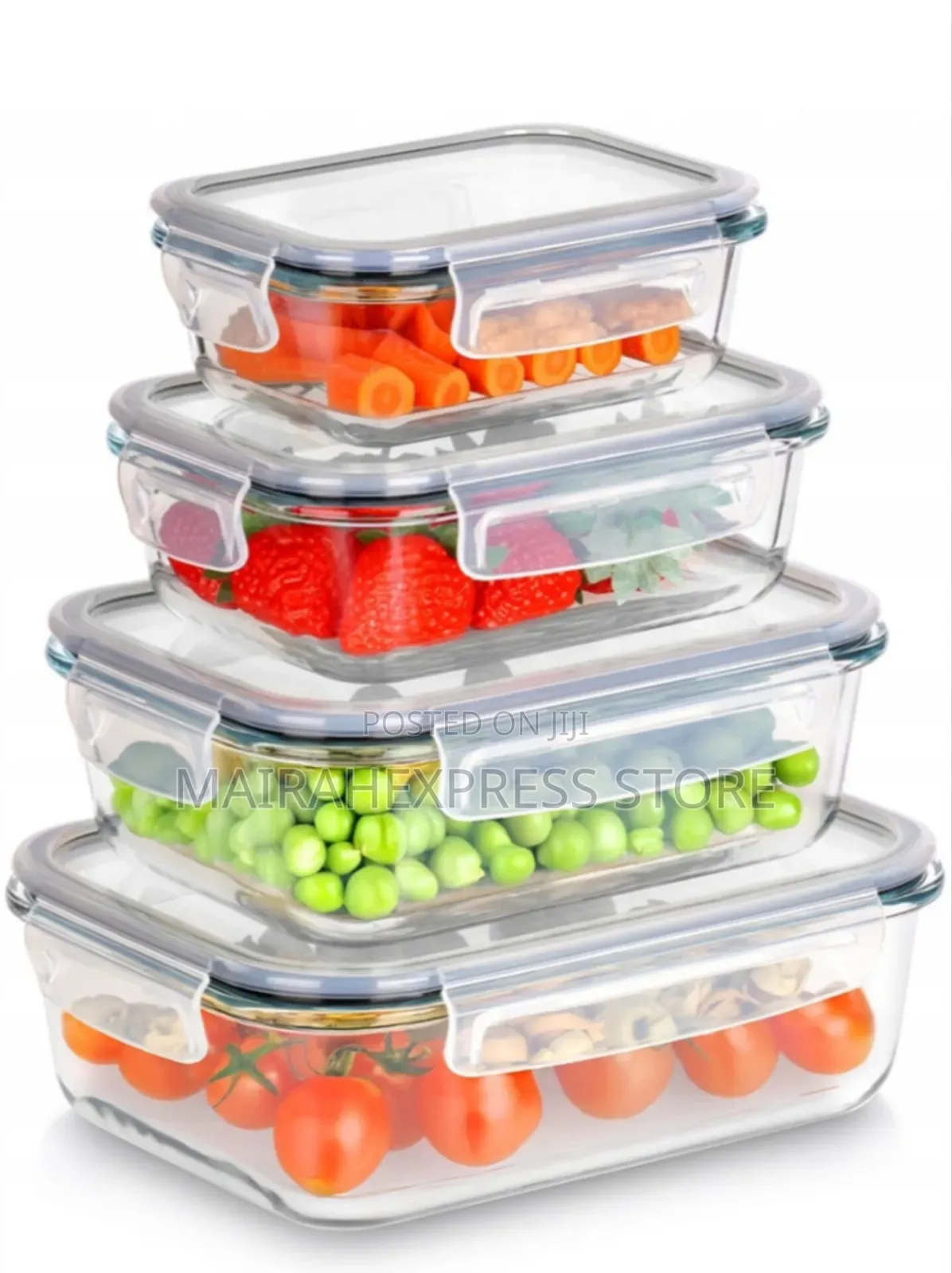 4in1 Borosilicate Glass Food Container Set With Airtight Locking Lids