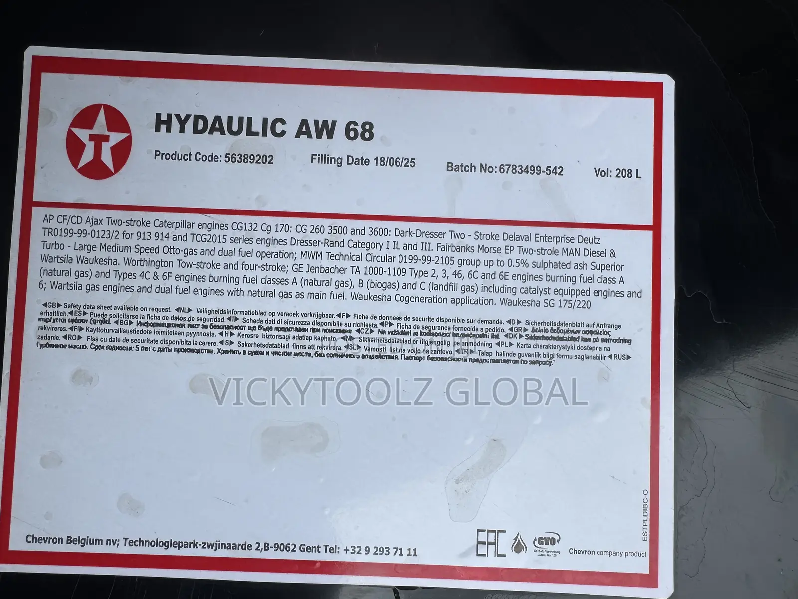 208liters Drum of Texaco Hydraulic Aw 68