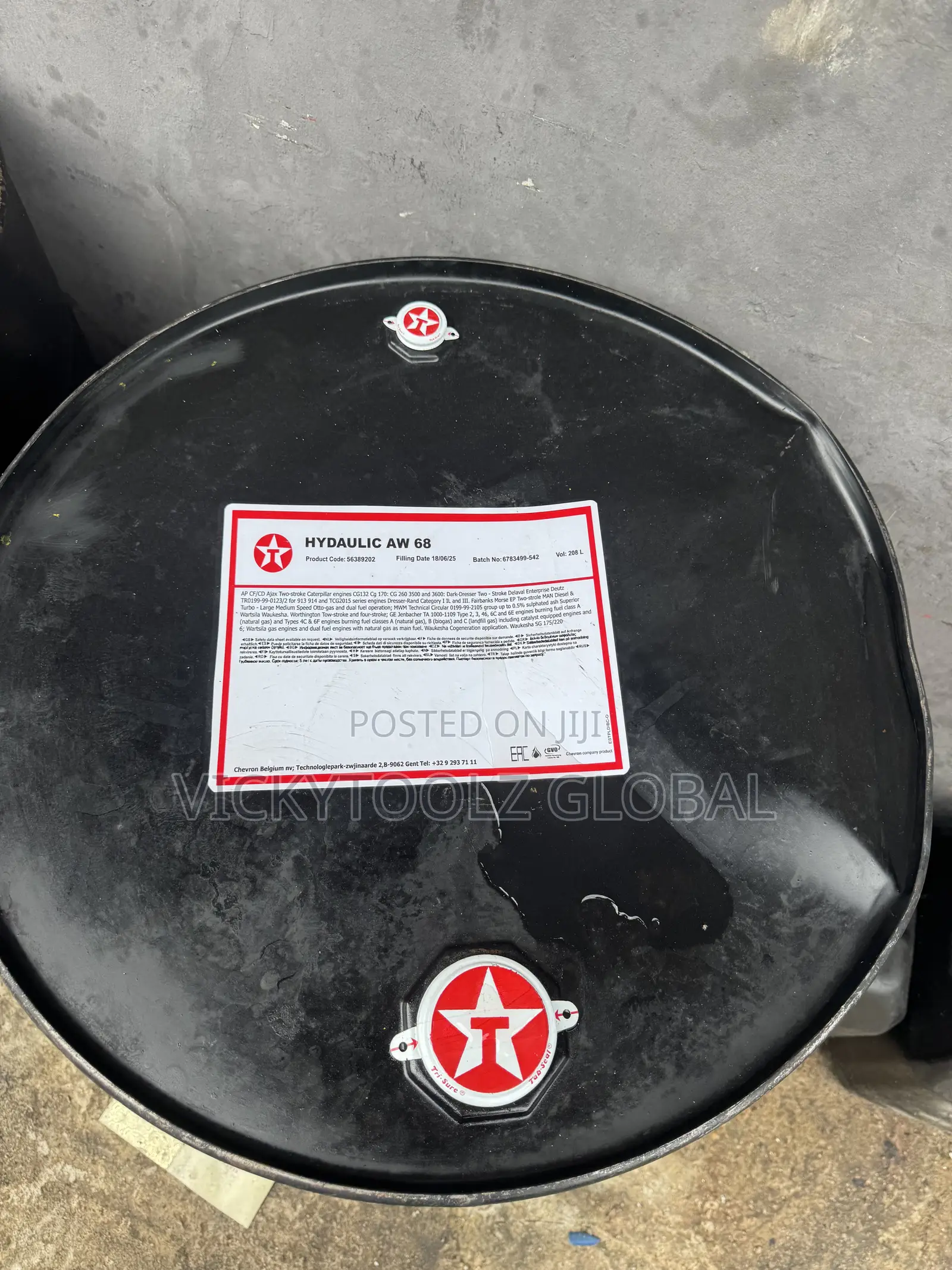 208liters Drum of Texaco Hydraulic Aw 68