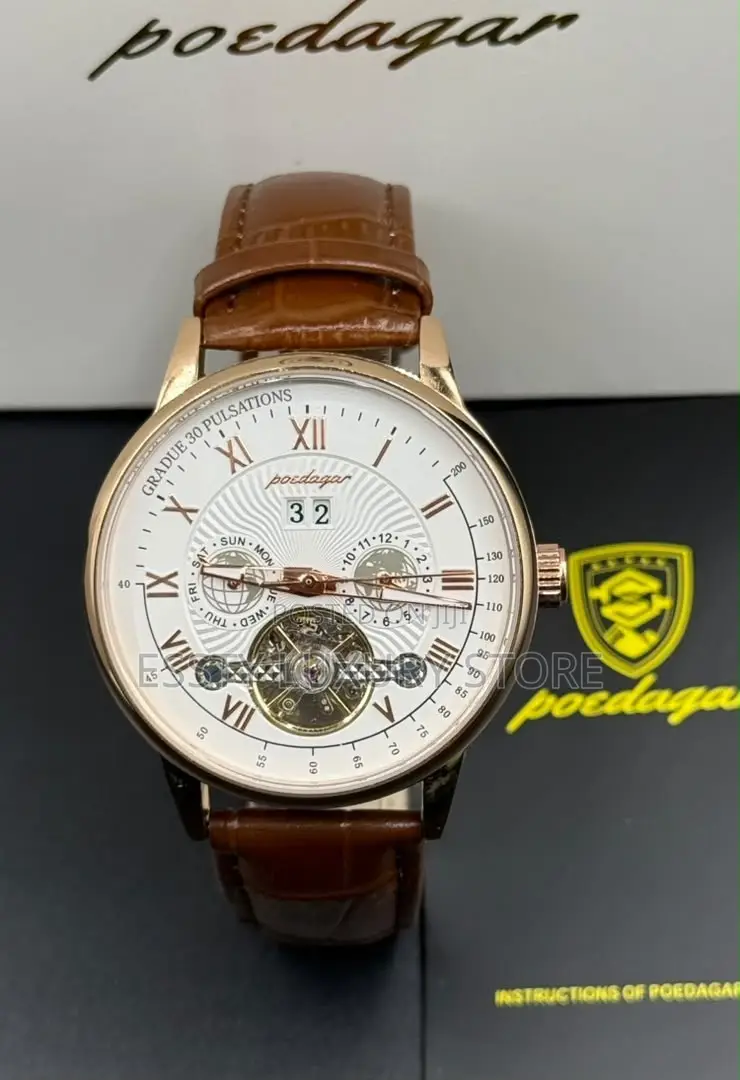 High Quality Luxury Poedagar Genuine Leather Men Wristwatch