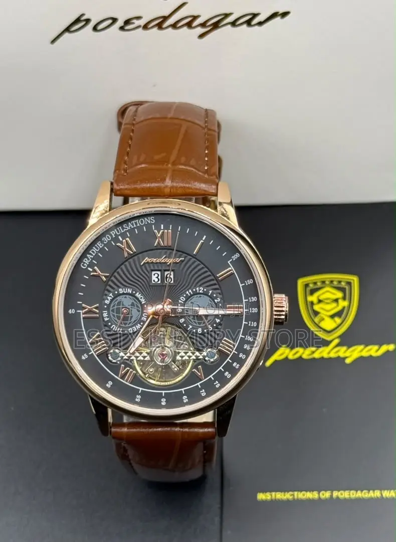 High Quality Luxury Poedagar Genuine Leather Men Wristwatch