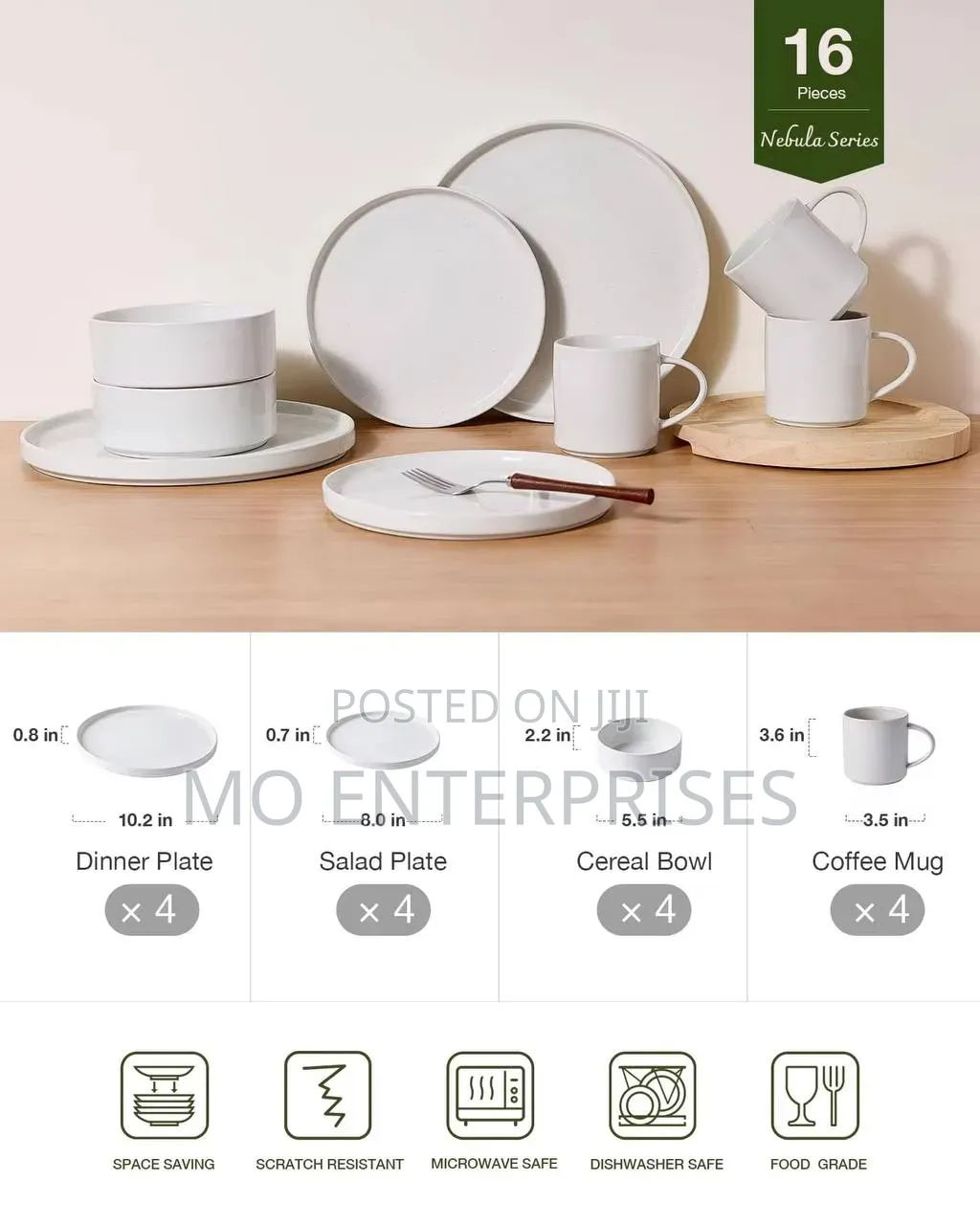 16pcs White Dinner Set