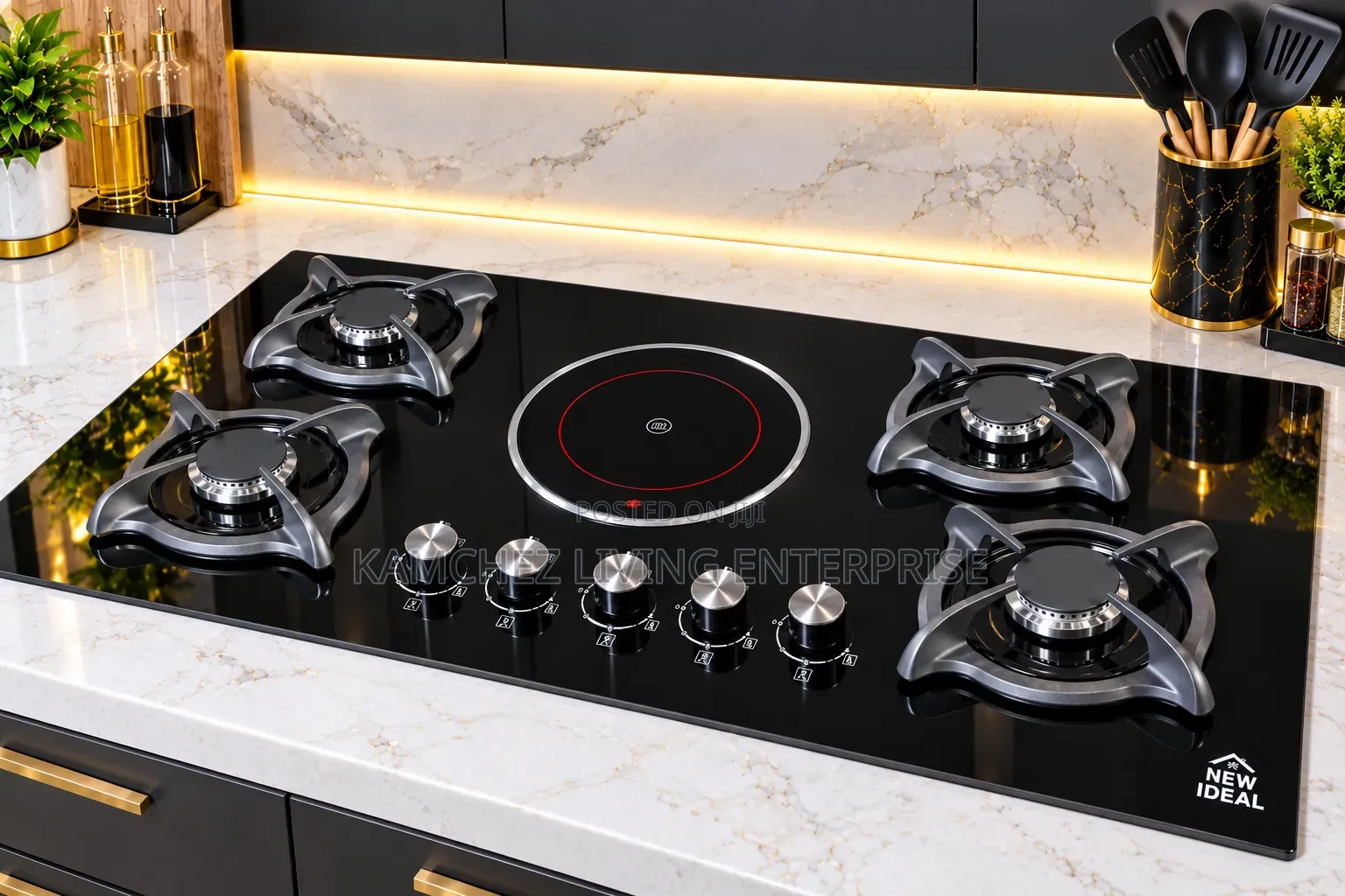 New Ideal England 5-Hybrid Cooker-4 Gas+1 Electric Tempered Glass Hob