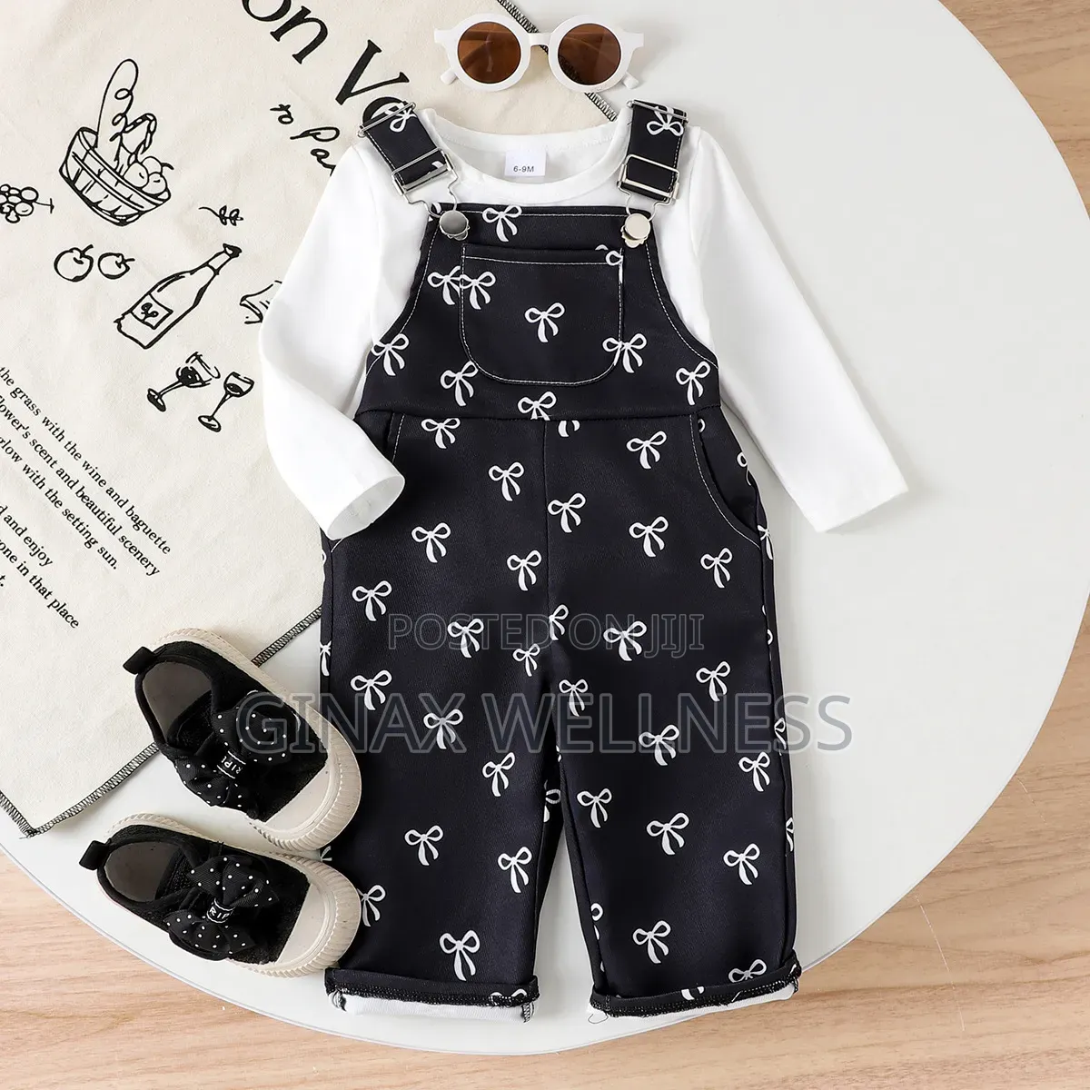 2-Piece Dungaree Outfit – Black Jumpsuit and White Long Sleeve Top