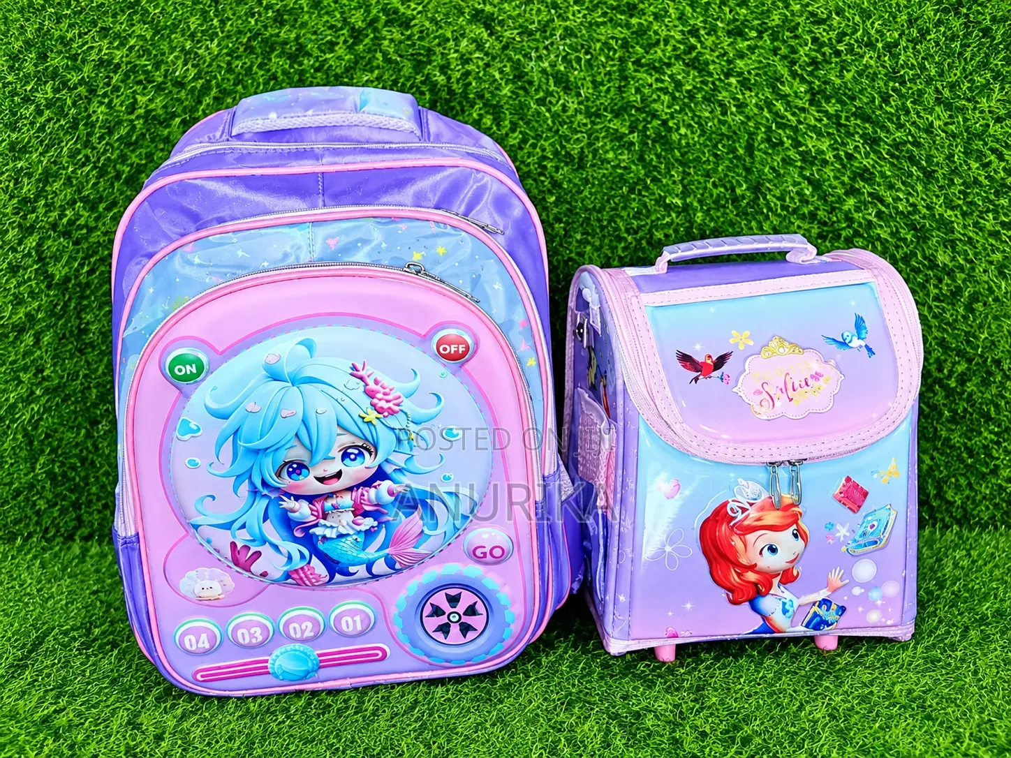 Girls' Pink and Purple School Bag Set – 2-Piece Backpack and Lunch Bag