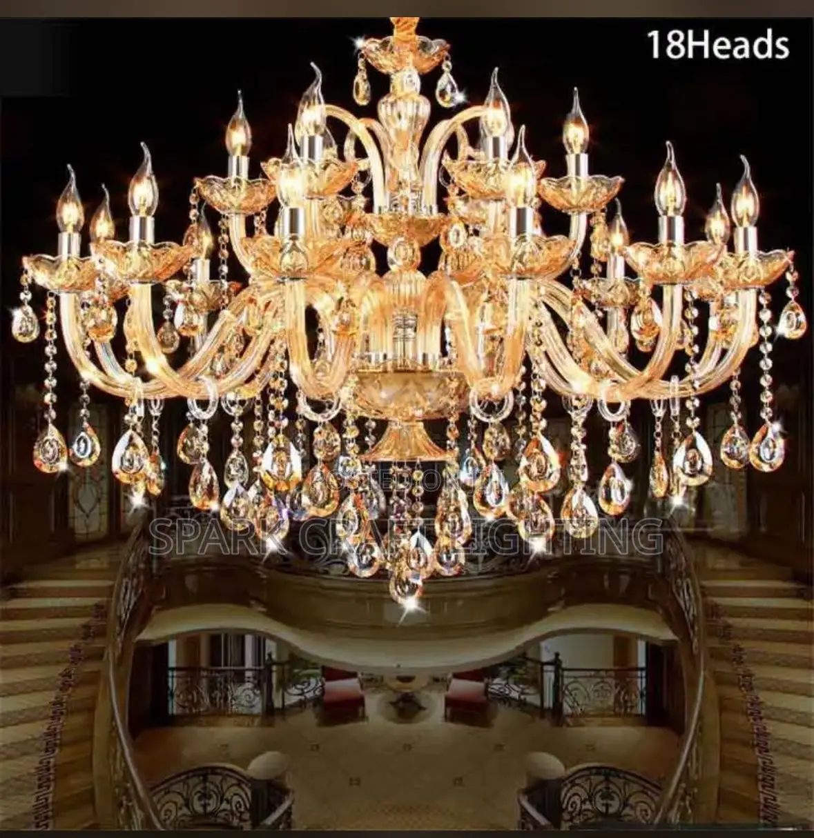 Luxury European Large Candle K9 Crystal Light Emitting Diode Pendant