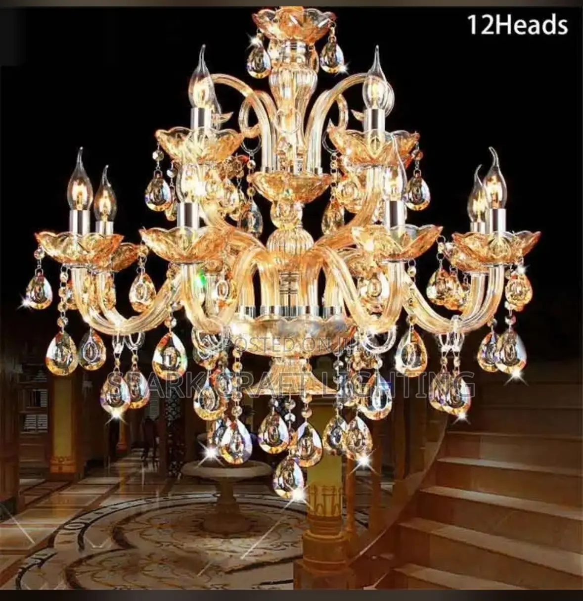 Luxury European Large Candle K9 Crystal Light Emitting Diode Pendant