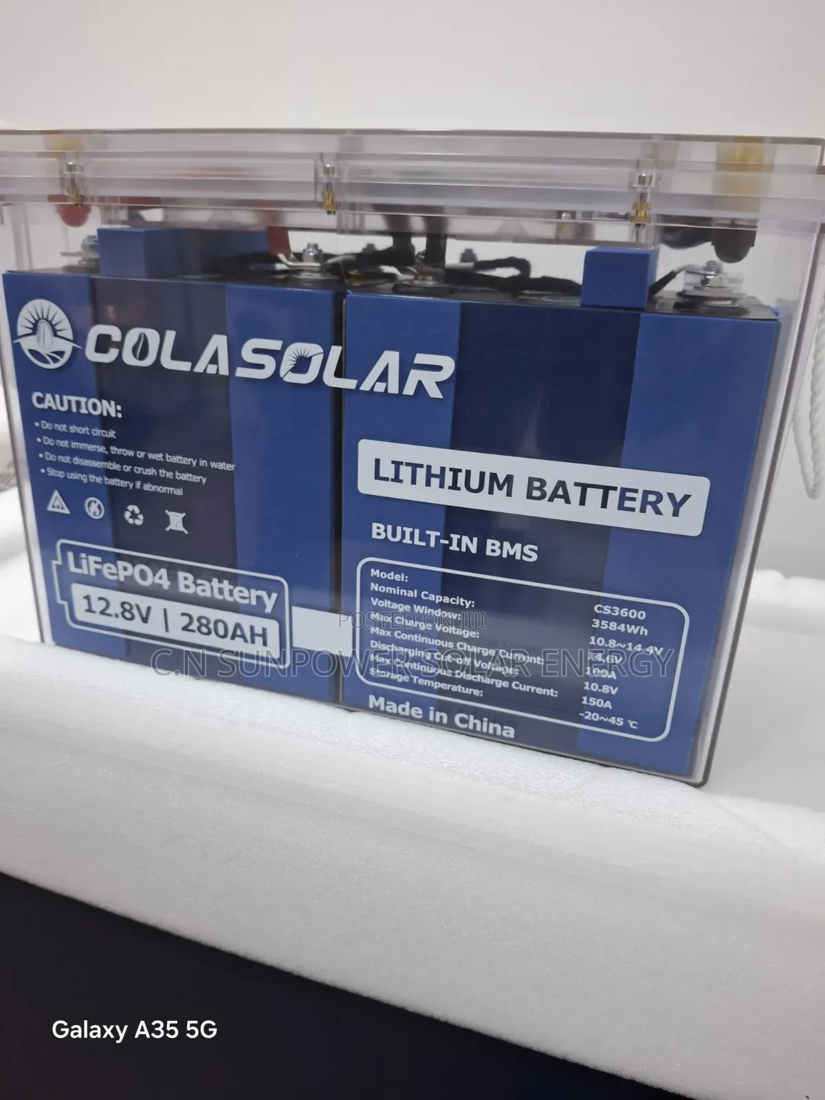 12v/280ahs Cola-Solar LifePO4 Lithium-Iron Battery