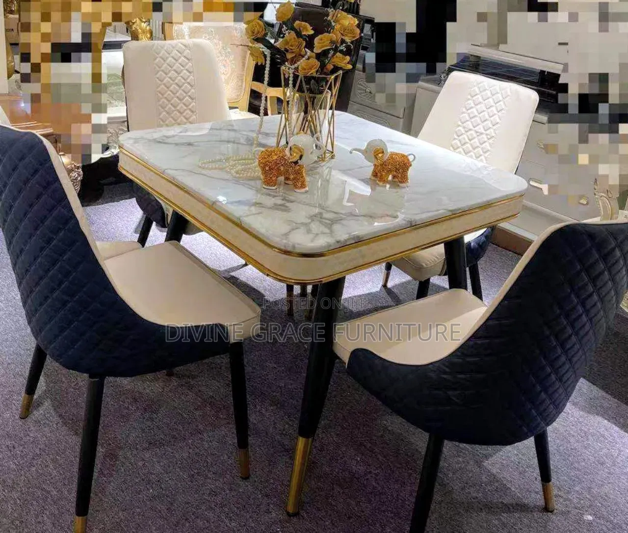 Luxury Marble-Top Dining Set by Four Chairs