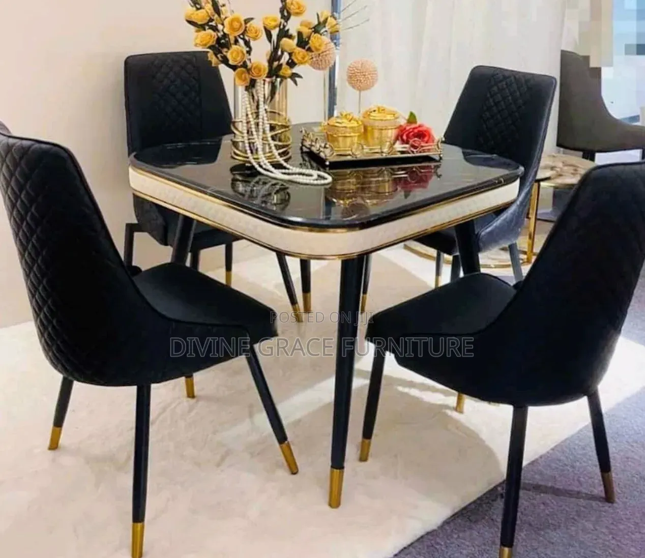 Modern Black 4 - Seater Dining Table