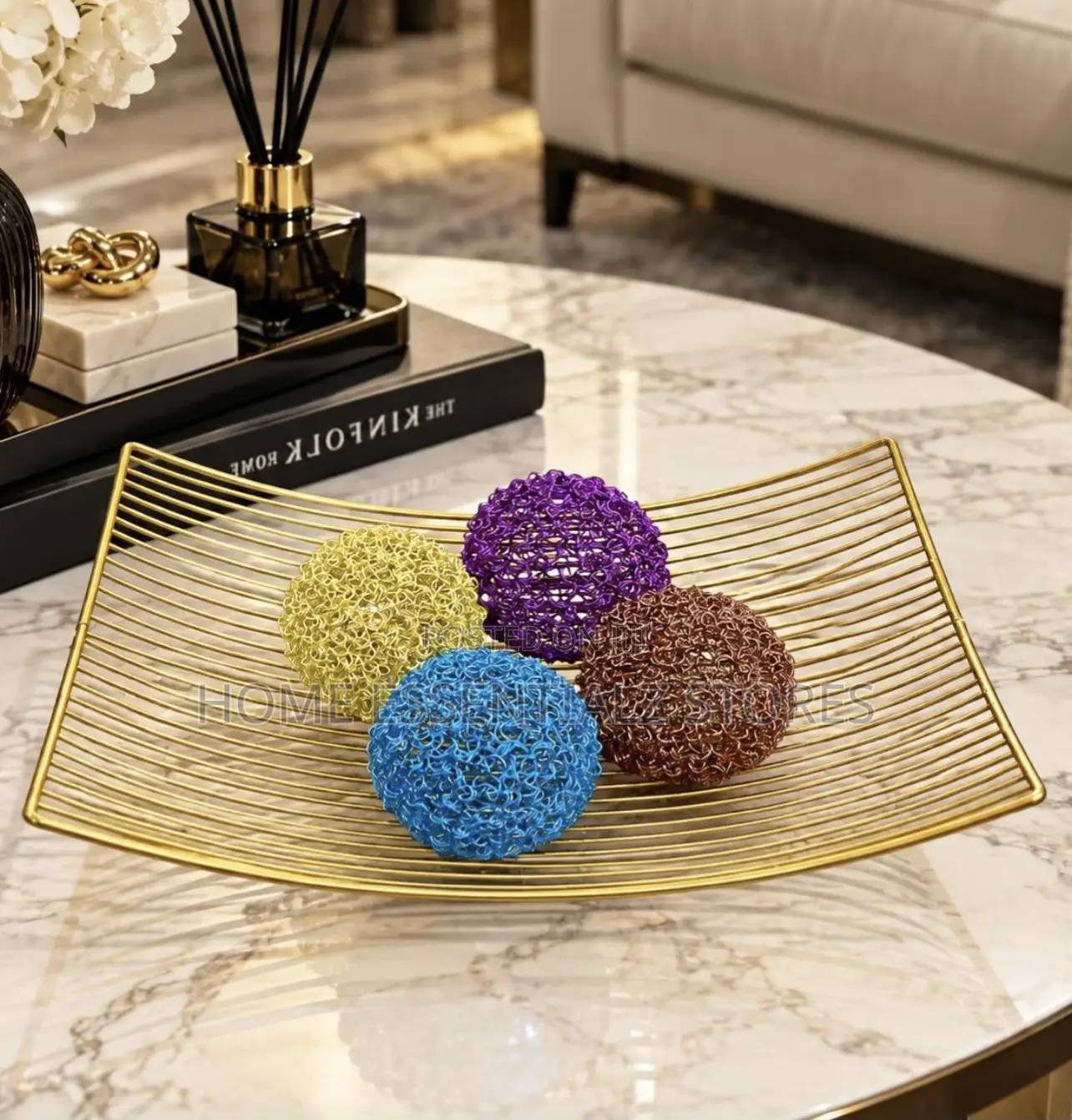 Luxury Gold Metal Fruit Basket - Decorative Centerpiece Tray