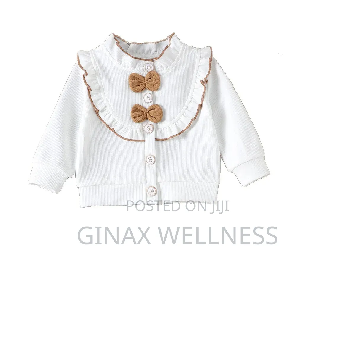 2-Piece Outfit Set With White Ruffle Bow Top and Brown Flared Trousers