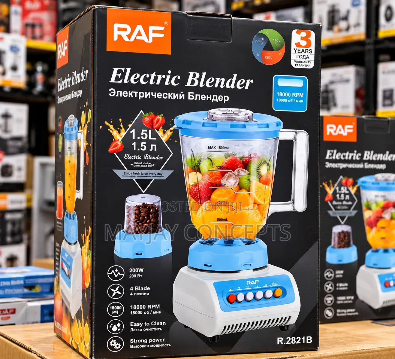 RAF R.2821B 1.5L Electric Blender 200W With Grinder Cup