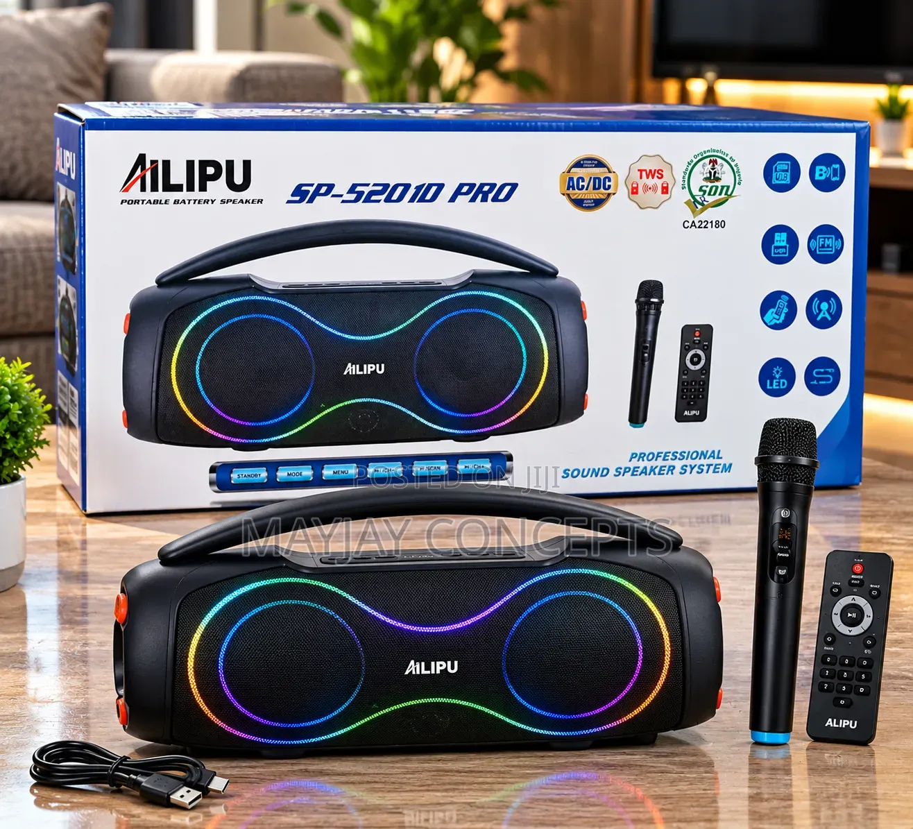 ALIPU SP-52010 PRO Portable Bluetooth Speaker With Mic, TWS and LED