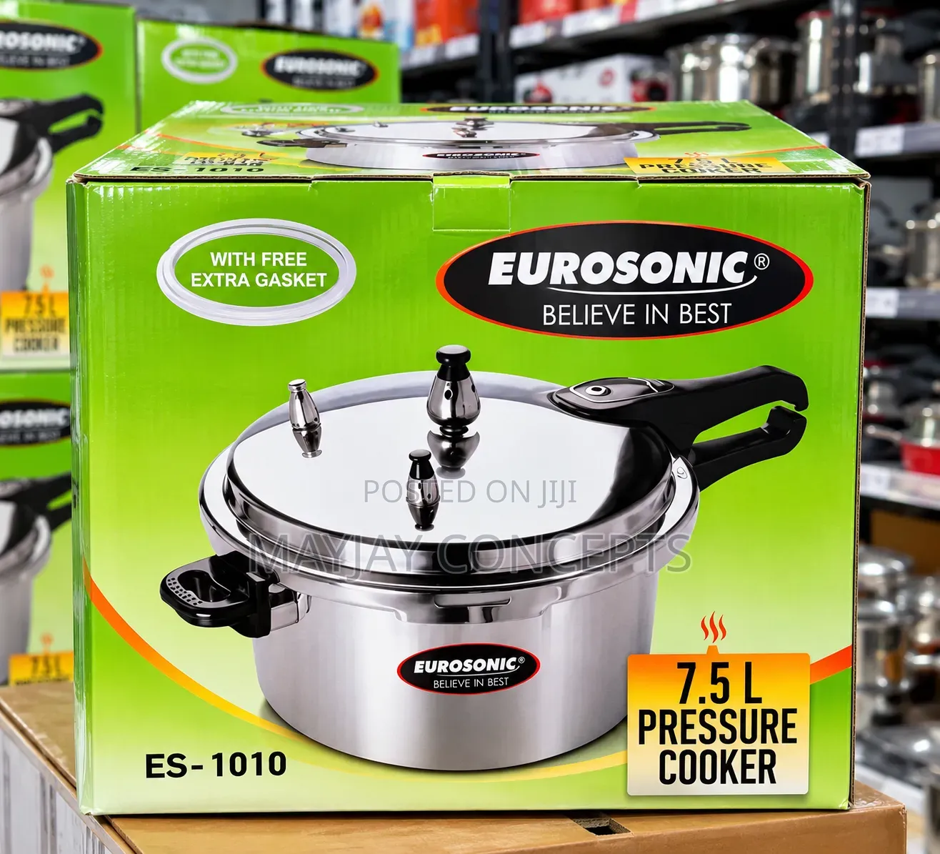 Eurosonic 7.5L Stainless Steel Pressure Cooker With Extra Gasket