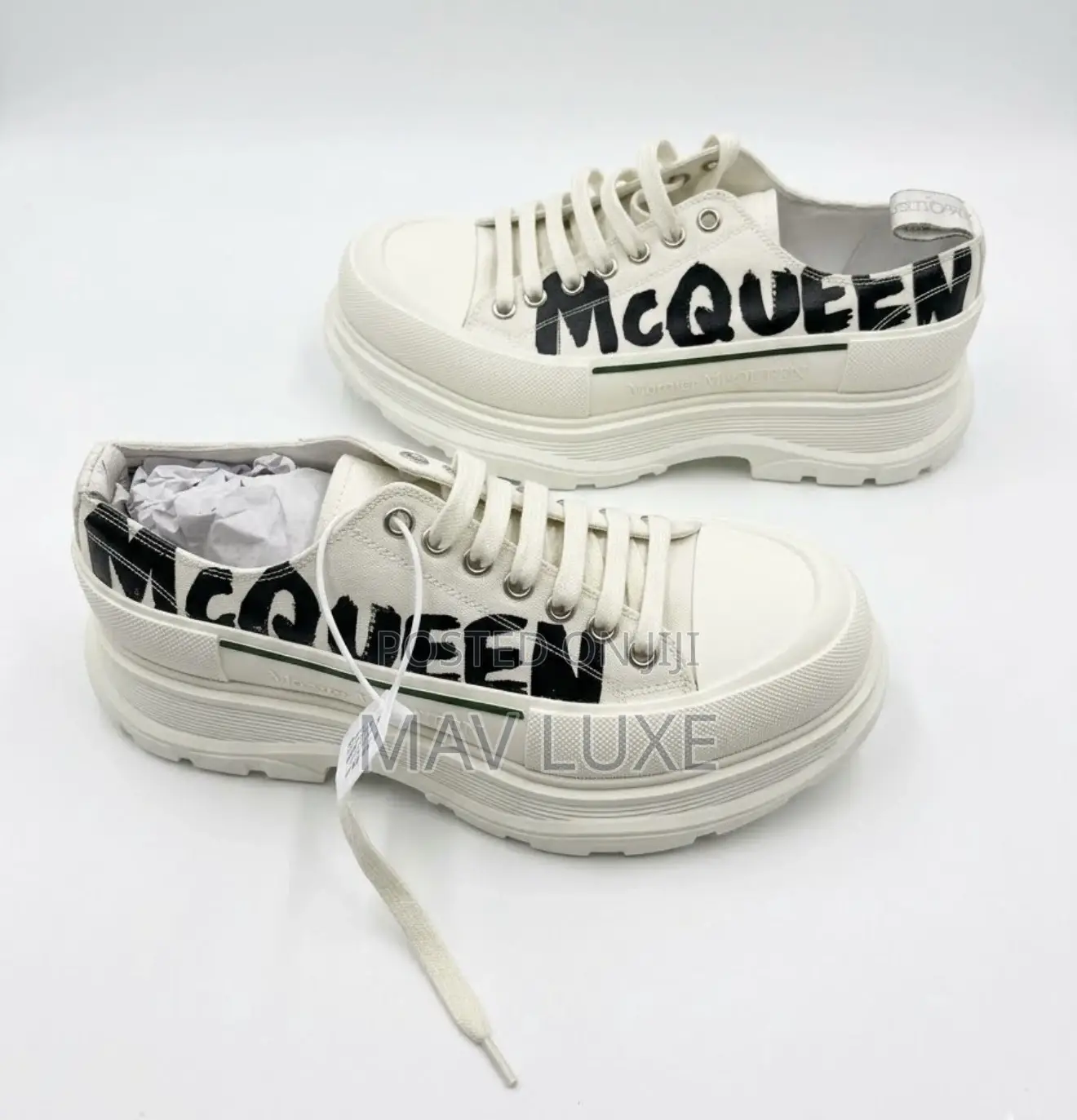 Alexander McQueen Tread Slick Low-Top Sneakers in the White and Black