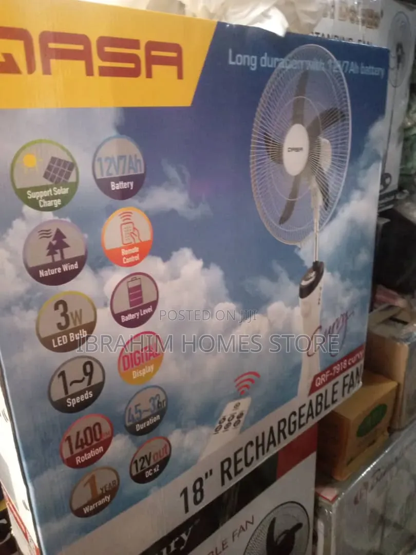 Qasa 18 Inches Rechargeable Fan