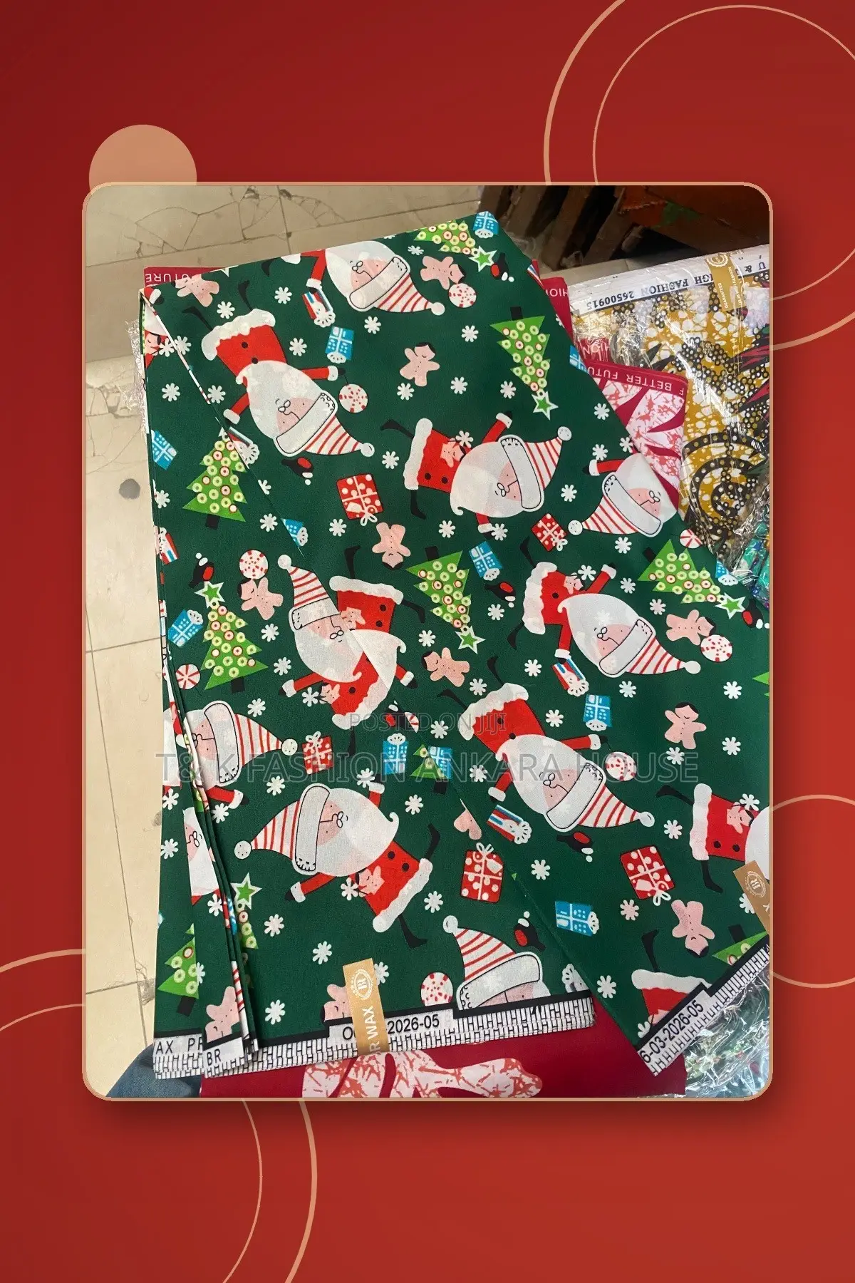 BR Wax Christmas Print Fabric, Santa & Christmas Trees, 6 Yards