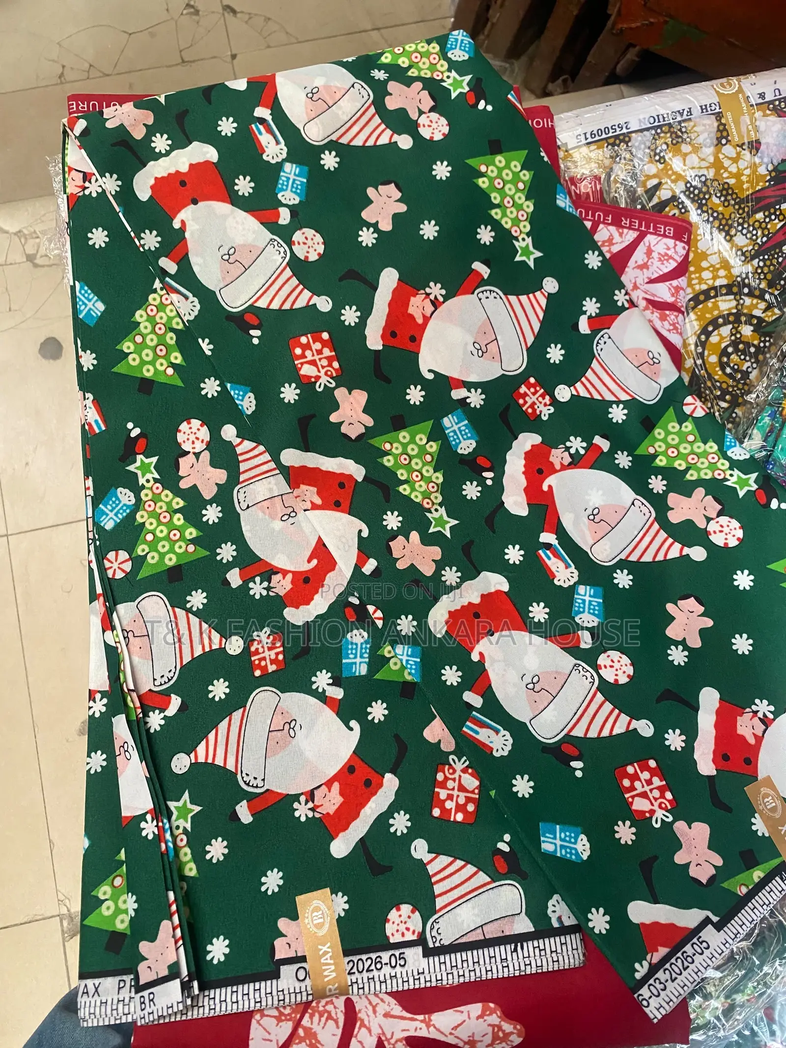 BR Wax Christmas Print Fabric, Santa & Christmas Trees, 6 Yards