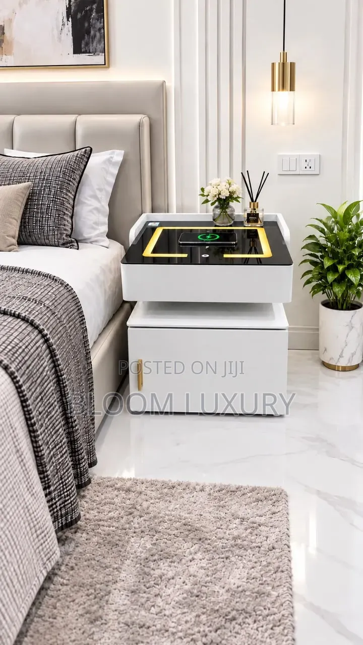 Luxury Smart Bedside/Center Table With Safe + Wireless Charger