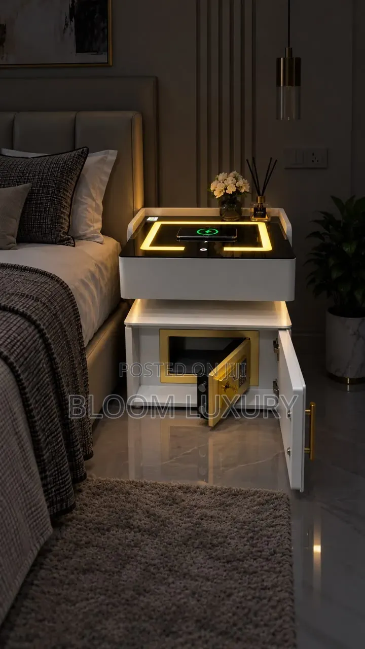 Luxury Smart Bedside/Center Table With Safe + Wireless Charger