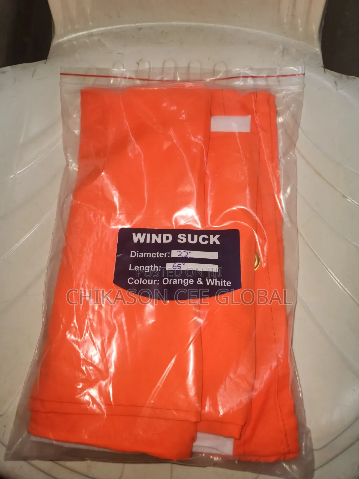 22" X 65" Orange and White Wind Sock