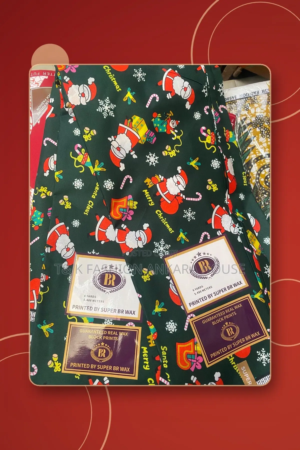 Super BR Wax Christmas Print Ankara, 6 Yards (Santa & Candy Canes)