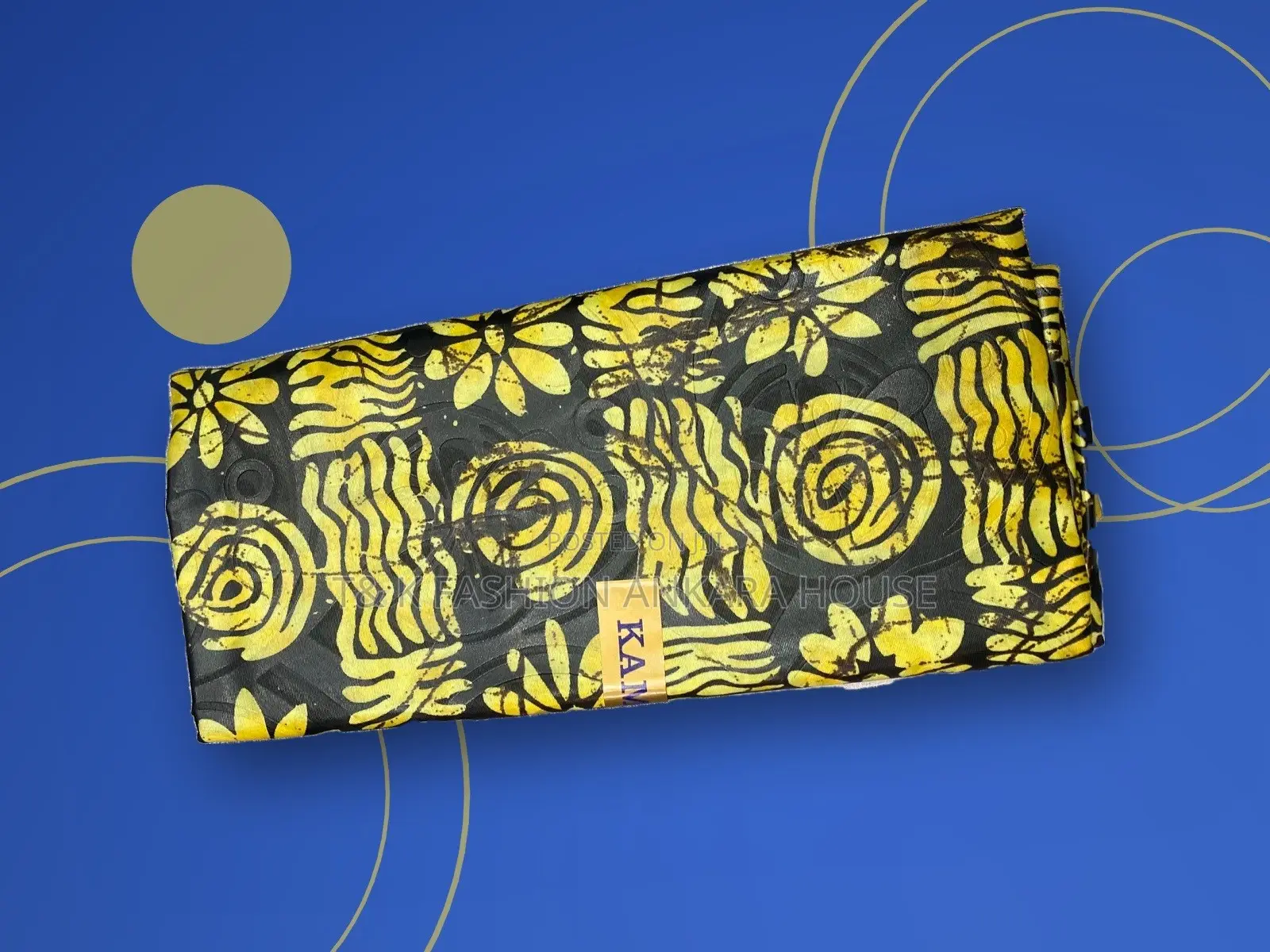 Yellow & Black Floral Swirl Printed Fabric, 5Yards
