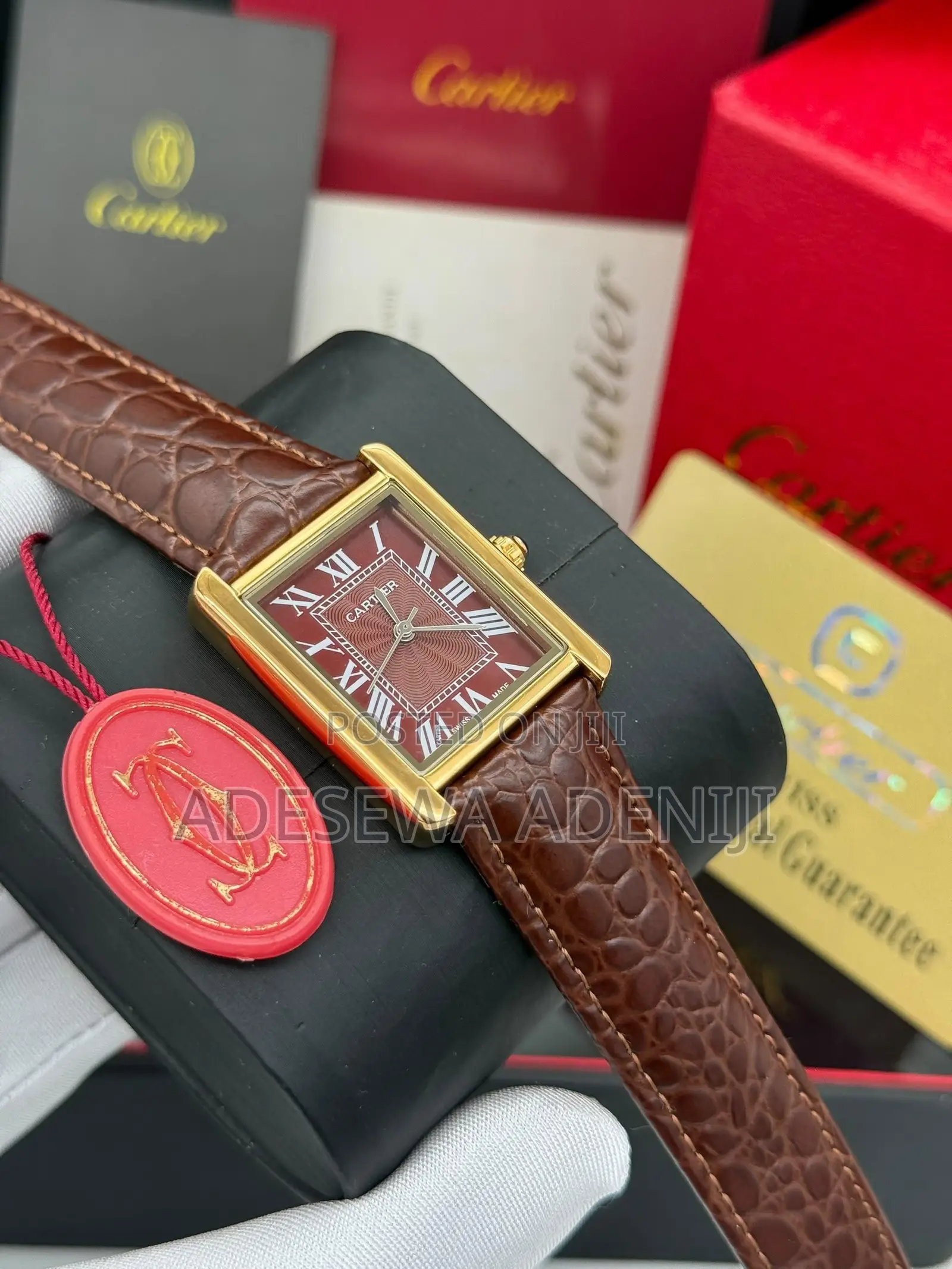 High Quality Leather Cartier Tank Wristwatch