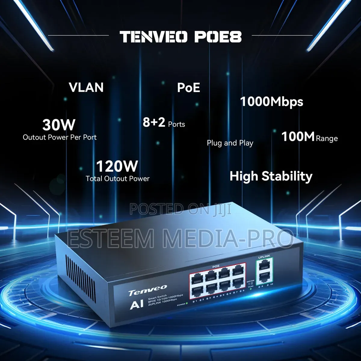 Tenveo 8 Port AI-POWERED Gigabit PTZ CAMERAS PoE Smart Switch