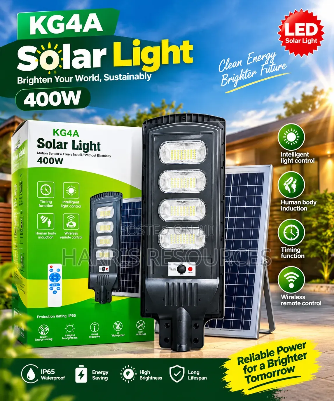 KG4A 400W LED Solar Street Light With Motion Sensor & Remote