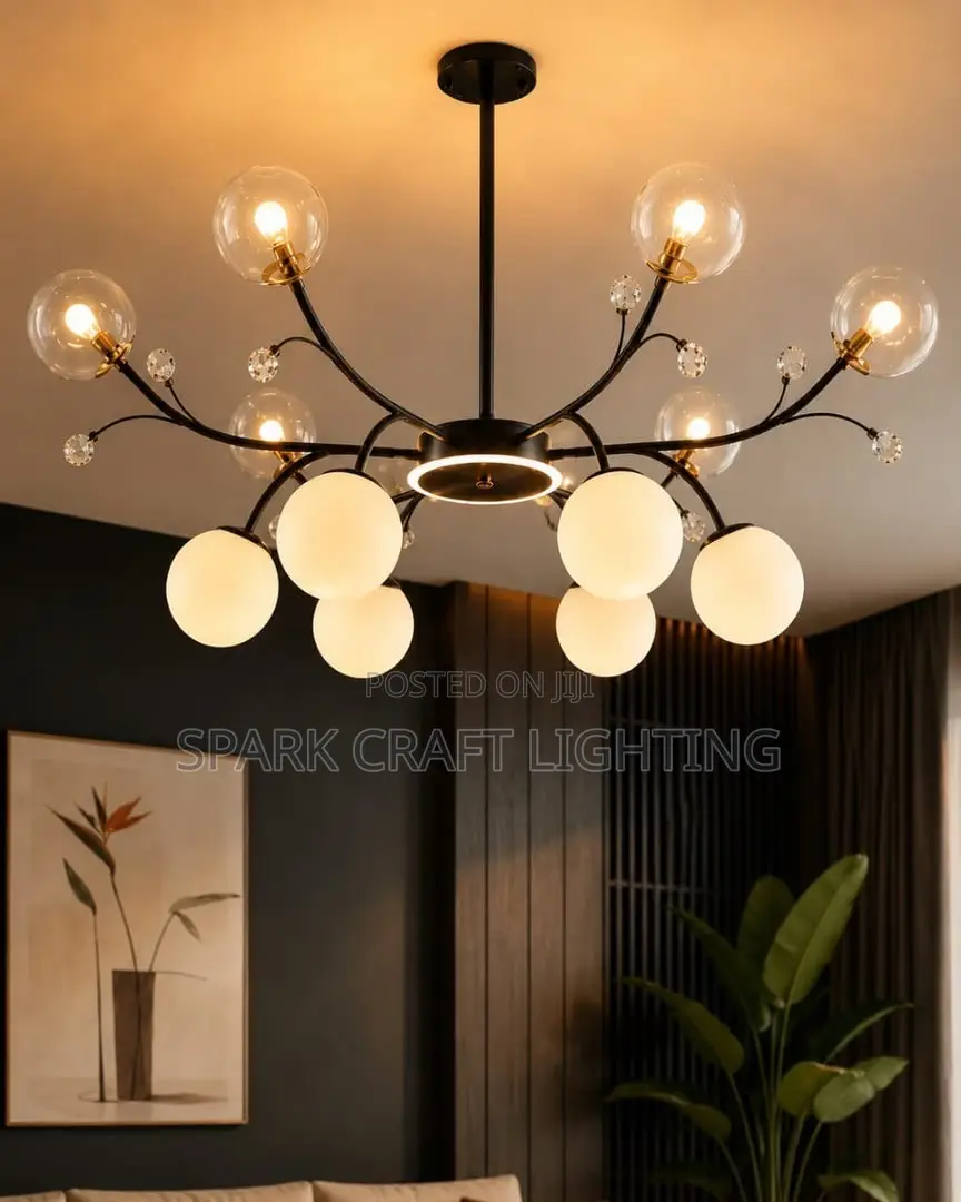 Nordic Led Gold & Black Round Glass Chandelier