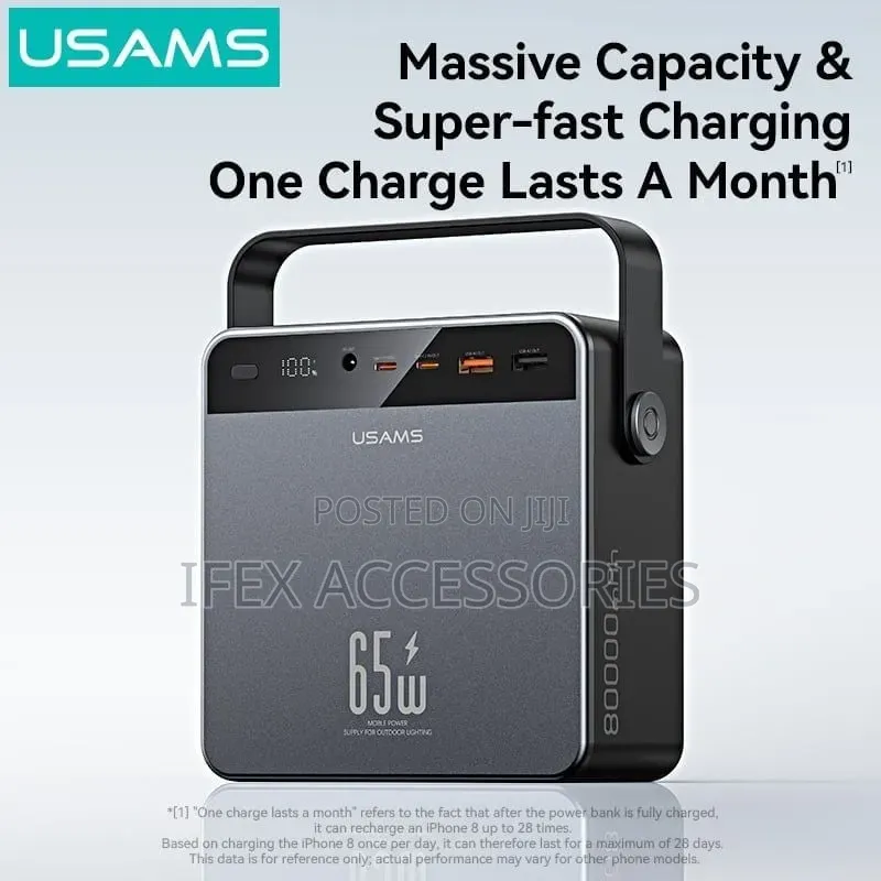 USAMS 80000mAh 65W Fast Charging Power Bank (LAPTOP)