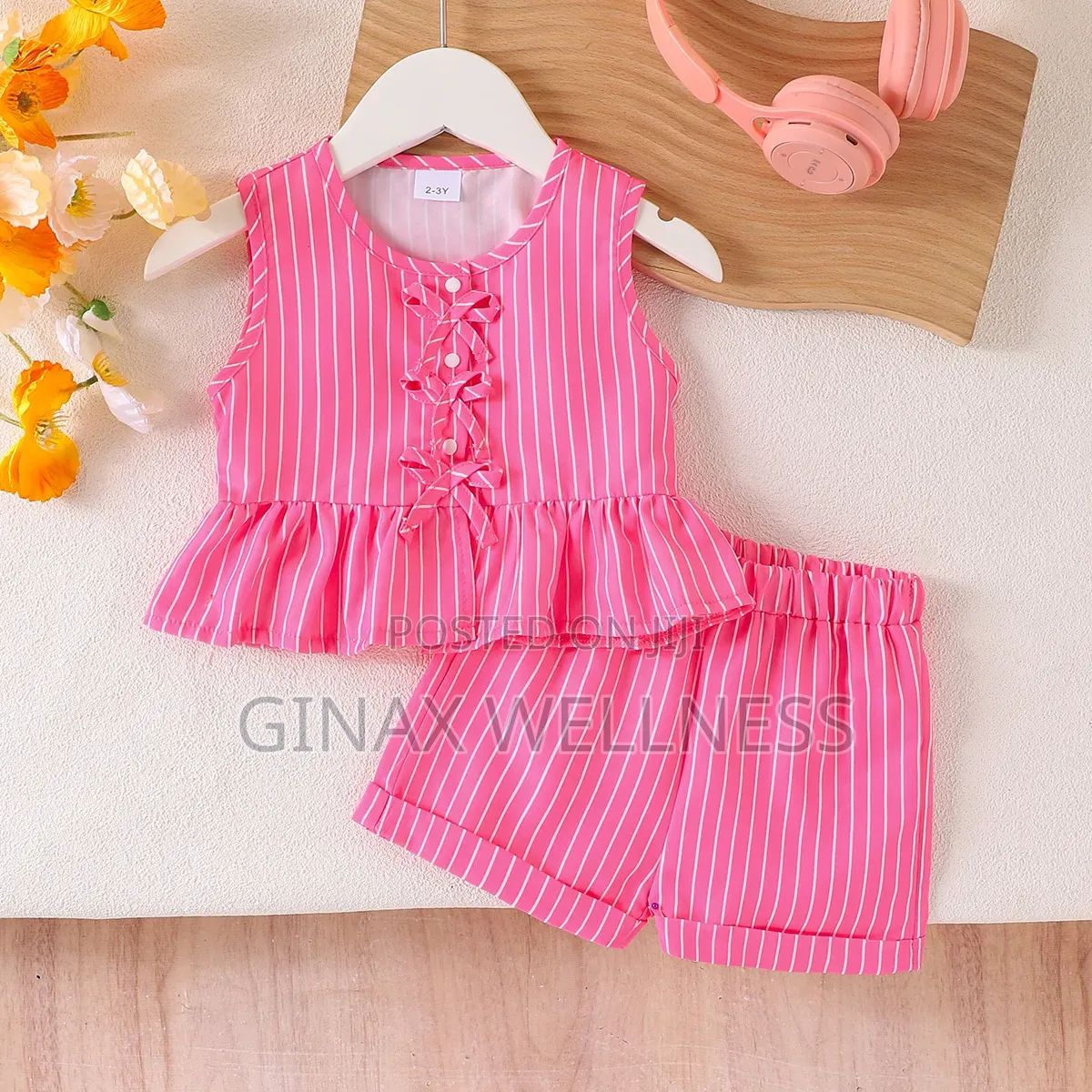 Baby Girls 2-Piece Striped Sleeveless Peplum Top and Shorts Set