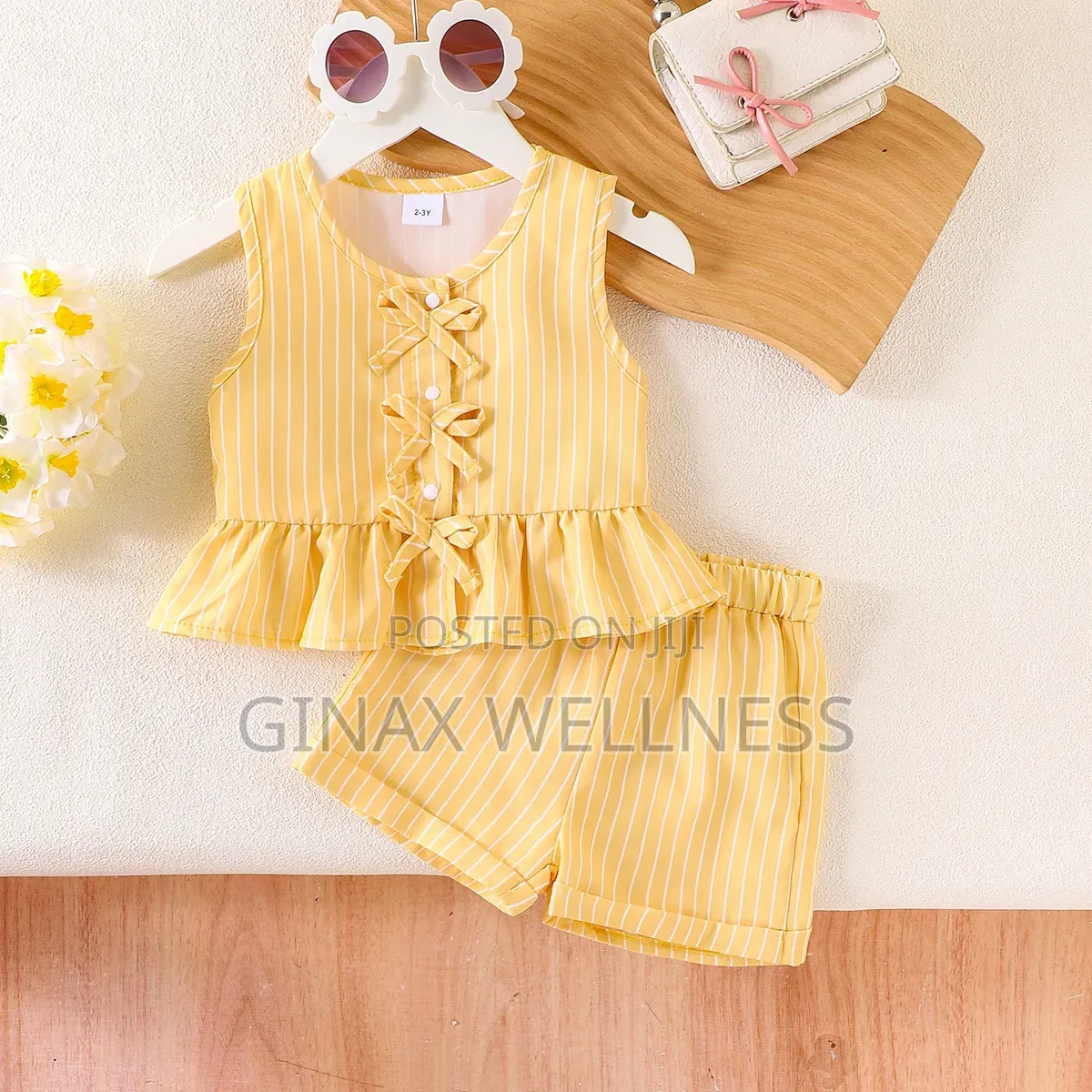 Baby Girls 2-Piece Striped Sleeveless Peplum Top and Shorts Set