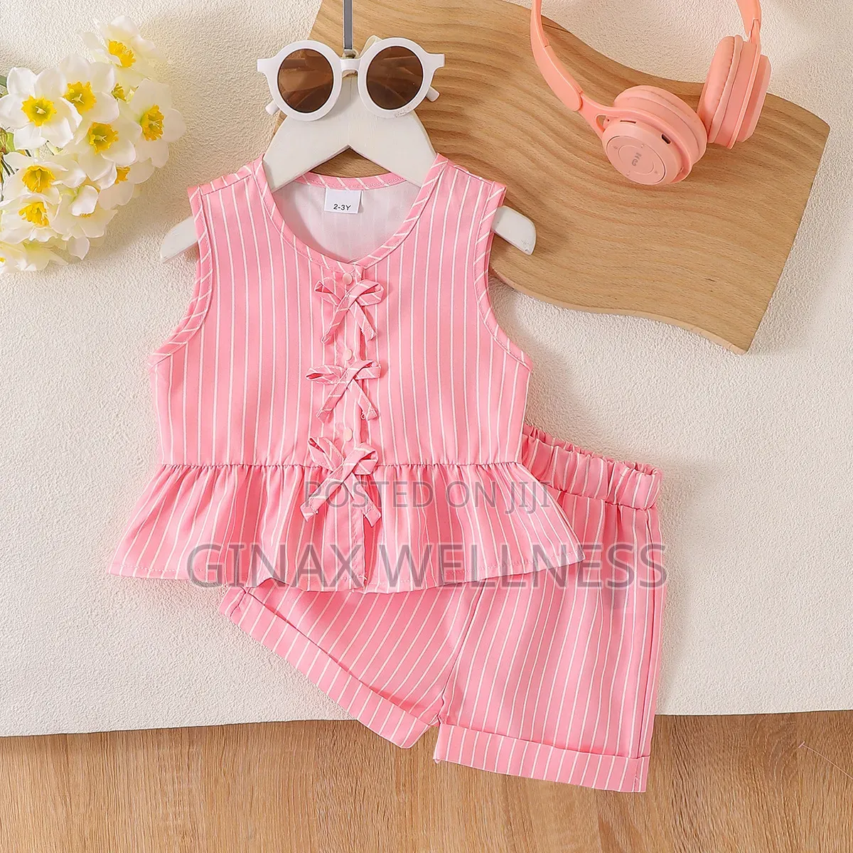 Baby Girls 2-Piece Striped Sleeveless Peplum Top and Shorts Set